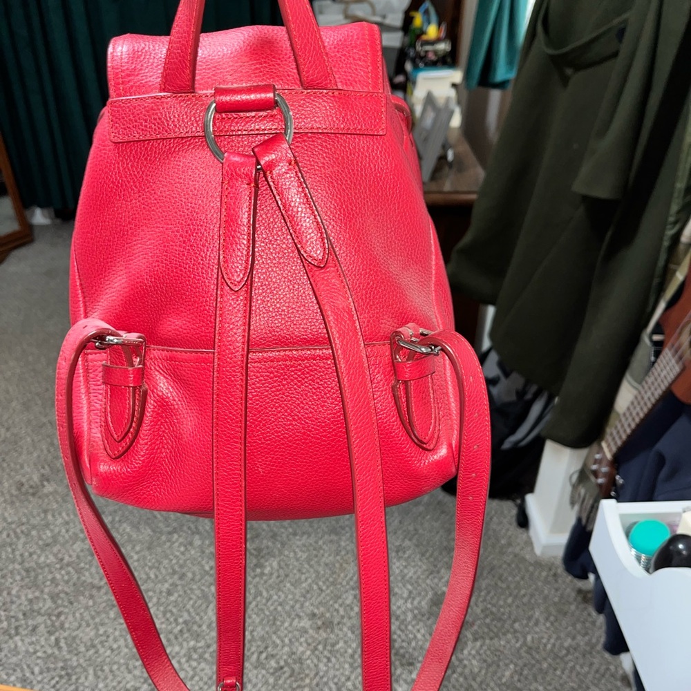 Red Leather Pebble Mini Coach Drawstring Backpack - Picture 2 of 7